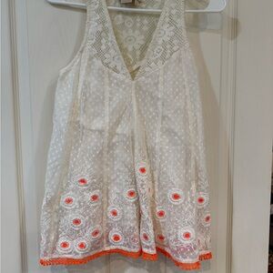 Elegant Lace Tank Top with Orange Accents